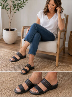 Naot Women's Black Leather Comfort Slide Sandals EU 36 US 5-5.5 Made in Israel